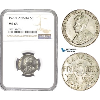 AD716-R, Canada, George V, 5 Cents 1929, NGC MS63