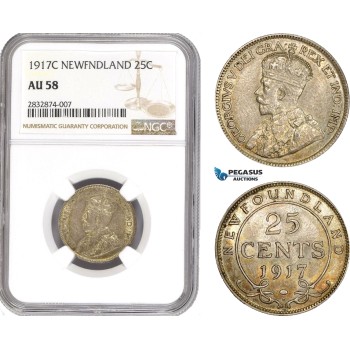 AD717, Canada, Newfoundland, 25 Cents 1917-C, Silver, NGC AU58