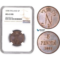 AD726-R, Finland, Nicholas II. of Russia, 5 Penniä 1898, NGC MS63RB AD726-R, Finland, Nicholas II. of Russia, 5 Penniä 1898, NGC MS63RB