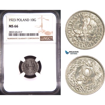 AD755, Poland, 1 Groszy 1923, Nickel, NGC MS66, Top Pop!