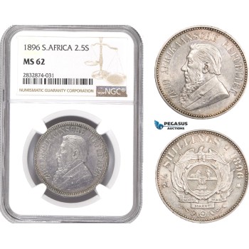 AD766, South Africa (ZAR) 2 1/2 Shillings 1896, Pretoria, Silver, NGC MS62