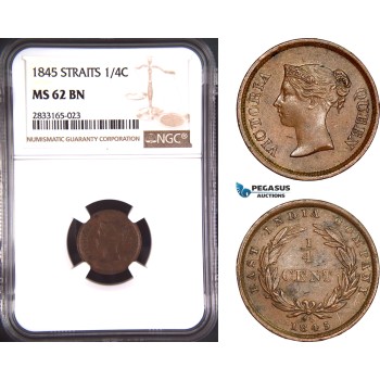AD768, Straits Settlements, Victoria, 1/4 Cent 1845, NGC MS62BN