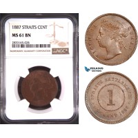 AD772, Straits Settlements, Victoria, 1 Cent 1887, NGC MS61BN