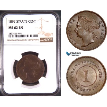 AD775, Straits Settlements, Victoria, 1 Cent 1897, NGC MS62BN