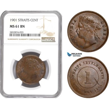 AD776, Straits Settlements, Victoria, 1 Cent 1901, NGC MS61BN