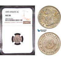 AD777, Straits Settlements, Victoria, 5 Cents 1895, Silver, NGC AU58