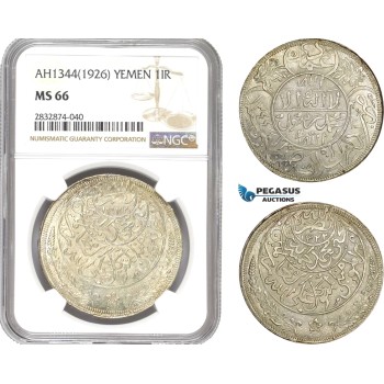 AD790, Yemen, Imam Yahya, Imadi Riyal AH1344 (1926) Silver, NGC MS66