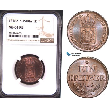 AD792, Austria, Franz II, 1 Kreuzer 1816-A, Vienna, NGC MS64RB