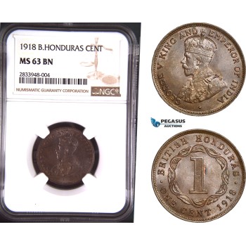 AD794, British Honduras, George V, 1 Cent 1918, NGC MS63BN