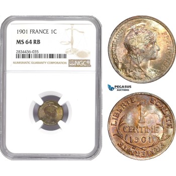 AD847, France, Third Republic, 1 Centime 1901, NGC MS64RB, Pop 1/0