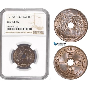 AD864, French Indo-China, 1 Centime 1912-A, Paris, NGC MS64BN