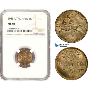 AD883, Lithuania, 5 Centai 1925, NGC MS65