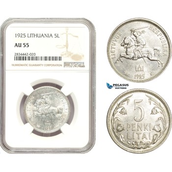 AD887, Lithuania, 5 Litai 1925, Silver, NGC AU55