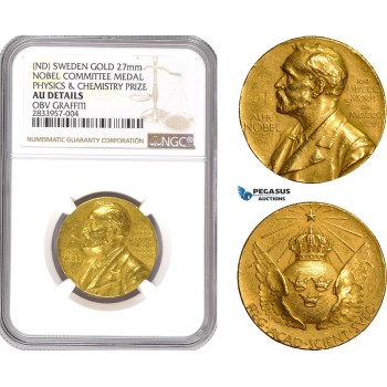AD917, Sweden, Gold Medal (ND) (Ø26.8mm) Alfred Nobel, Committee for Physics & Chemistry, NGC AU Det. Rare!