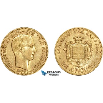 AE026, Greece, George I, 20 Drachmai 1876-A, Paris, Gold, Min. cleaning, XF-AU