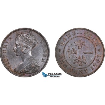 AE030, Hong Kong, Victoria, 1 Cent 1866, Cleaned AU
