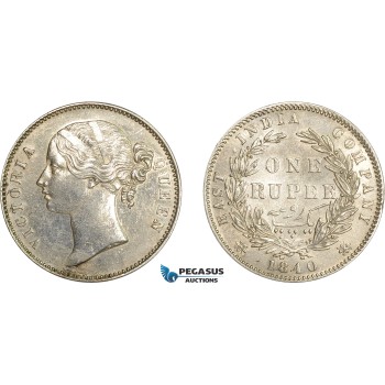 AE034, India (British) Victoria, 1 Rupee 1840, Silver, Cleaned AU