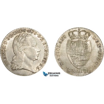 AE038, Italy, Lombardy, Franz II, 30 Soldi 1794, Milan, Silver (7.33g) Min. cleaned XF-AU