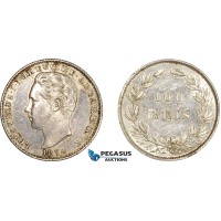 AE051, Portugal, Louis I, 100 Reis 1874, Lisbon, Silver, Cleaned XF AE051, Portugal, Louis I, 100 Reis 1874, Lisbon, Silver, Cleaned XF