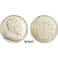 AE061, Straits Settlements, Edward VII, Dollar 1909-B, Bombay, Silver, Cleaned XF-AU