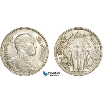 AE062, Thailand, Rama VI, Baht BE2460 (1917) Silver, Cleaned AU