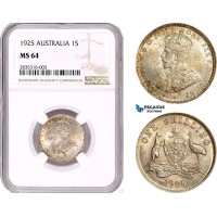 AE067, Australia, George V, 1 Shilling 1925, Silver, NGC MS64