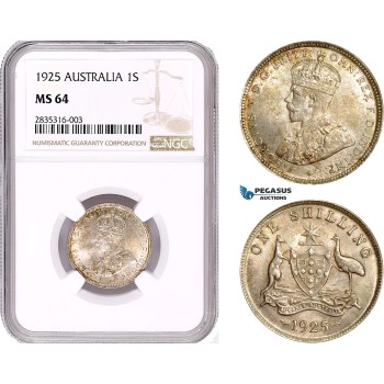 AE067, Australia, George V, 1 Shilling 1925, Silver, NGC MS64