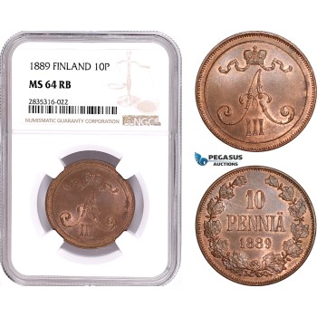 AE099, Finland, Alexander III. of Russia, 10 Penni 1889, NGC MS64RB