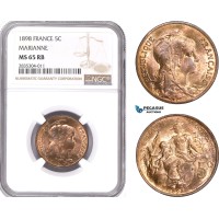 AE106, France, Third Republic, 5 Centimes 1898, Marianne, NGC MS65RB, Pop 3/0