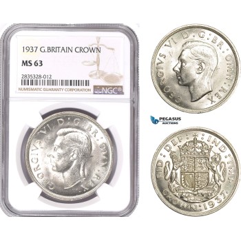 AE117, Great Britain, George VI, Crown 1937, London, Silver, NGC MS63