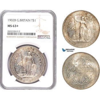 AE118, Great Britain, Trade Dollar 1902-B, Bombay, Silver, NGC MS63+
