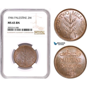 AE142, Palestine, 2 Mils 1946, London, NGC MS65BN