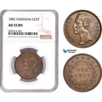 AE164, Sarawak, C. Brooke Rajah, 1 Cent 1882, NGC AU55BN