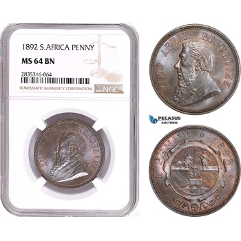 AE173, South Africa (ZAR) 1 Penny 1892, Berlin, NGC MS64BN