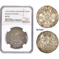 AE175, Spanish Netherlands (Belgium) Brabant, Philip IV, 1/2 Patagon 1633, Antwerp, Silver, NGC AU55, Pop 1/0 AE175, Spanish Netherlands (Belgium) Brabant, Philip IV, 1/2 Patagon 1633, Antwerp, Silver, NGC AU55, Pop 1/0