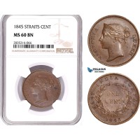 AE177, Straits Settlements, Victoria, 1 Cent 1845, NGC MS60BN