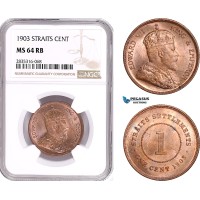 AE181, Straits Settlements, Edward VII, 1 Cent 1903, NGC MS64RB