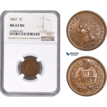 AE192, United States, Indian Head Cent 1867, Philadelphia, NGC MS63BN