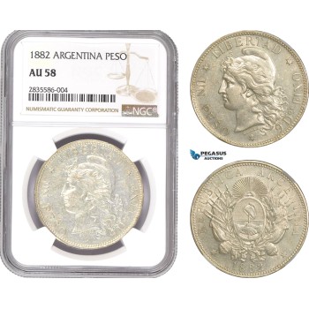 AE203, Argentina, Peso 1882, Silver, NGC AU58
