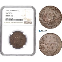 AE219, Mexico, Sinaloa, 1/4 Real 1859, NGC MS60BN, Pop 1/3