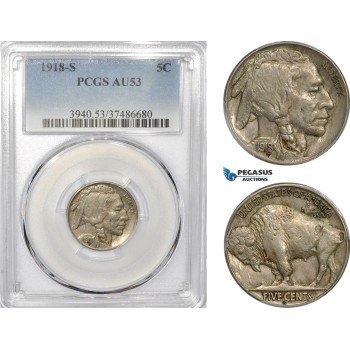 AE231-R, United States, Buffalo Nickel (5C) 1918-S, San Francisco, PCGS AU53