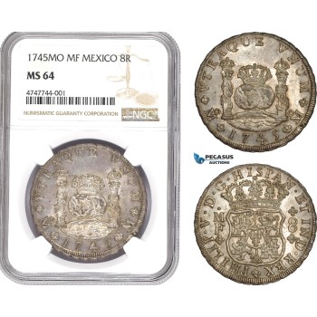 AE291, Mexico, Philip V, 8 Reales 1745 Mo MF, Mexico City, Silver, NGC MS64