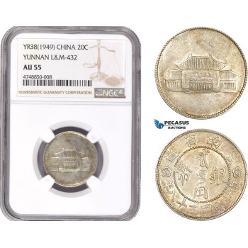 AE302, China, Yunnan, 20 Cents Yr. 38 (1949) Silver, L&M 432, NGC AU55