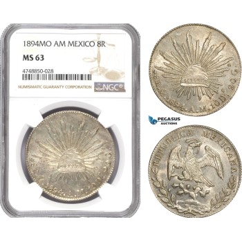 AE329, Mexico, 8 Reales 1894 Mo AM, Mexico City, Silver, NGC MS63