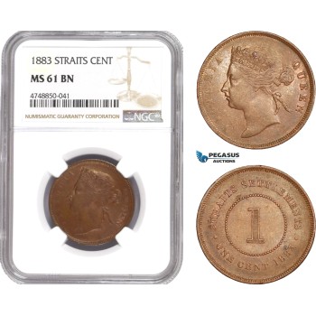 AE339, Straits Settlements, Victoria, 1 Cent 1883, NGC MS61, Rare!