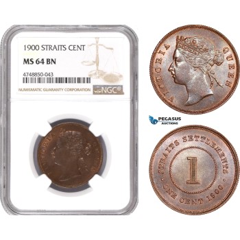 AE341, Straits Settlements, Victoria, 1 Cent 1900, NGC MS64BN, Top Pop!