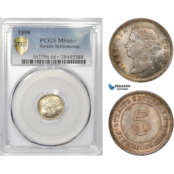 AE342, Straits Settlements, Victoria, 5 Cents 1898, Silver, PCGS MS66+, Pop 1/0