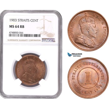 AE343, Straits Settlements, Edward VII, 1 Cent 1903, NGC MS64RB