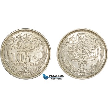 AE352, Egypt (Occupation Coinage) 10 Piastres AH1335 (1917) Silver, Cleaned AU