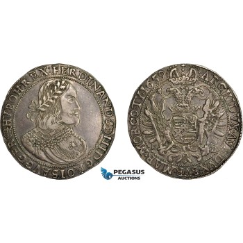 AE367, Hungary, Ferdinand III, Taler 1659 KB, Kremnitz, Silver (28.66g) Toned XF